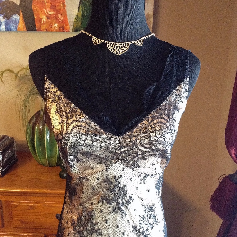 Elie Tahari Black/Nude Slip dress Lace y2k